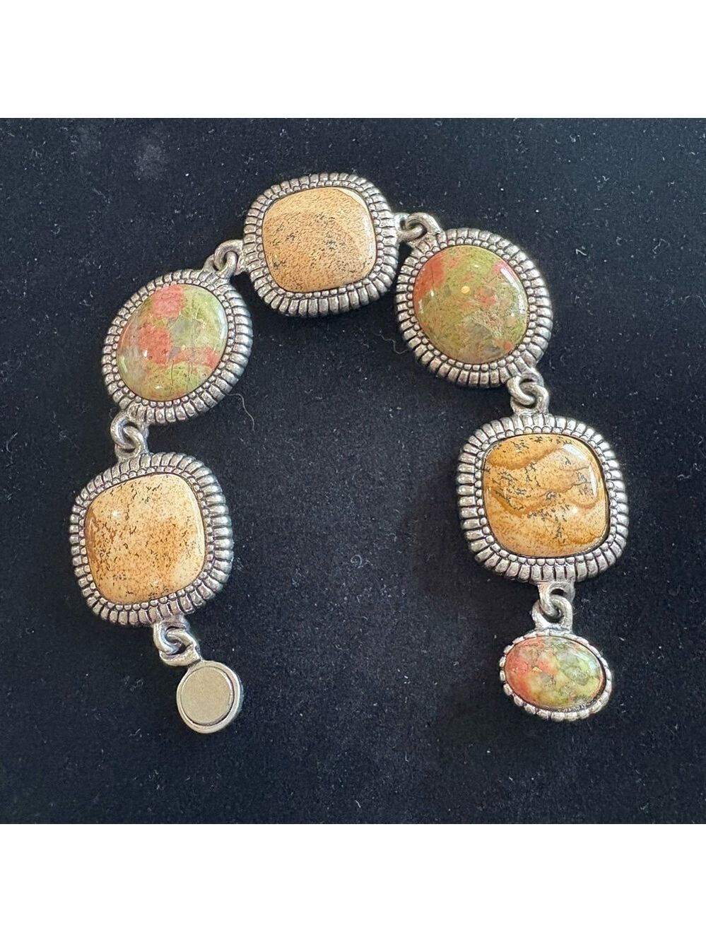 Premiere Designs Spice natural stone magnetic close silver tone bracelet